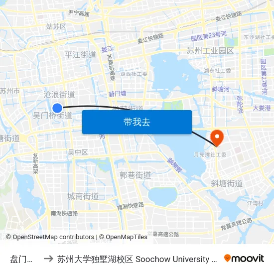 盘门景区北 to 苏州大学独墅湖校区 Soochow University Dushu Lake Campus map