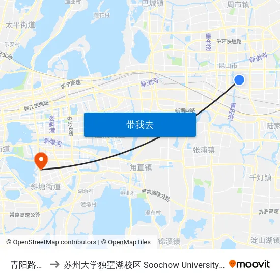 青阳路景王路 to 苏州大学独墅湖校区 Soochow University Dushu Lake Campus map