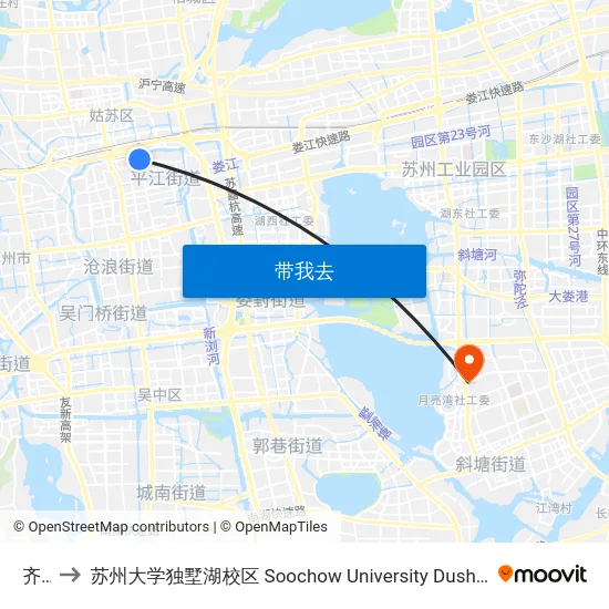 齐门 to 苏州大学独墅湖校区 Soochow University Dushu Lake Campus map