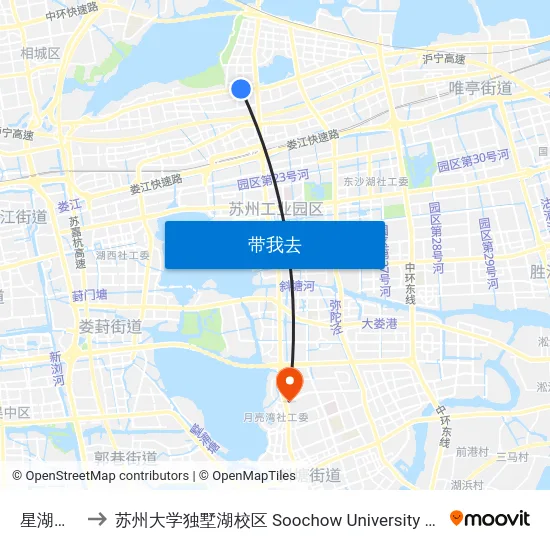 星湖医院东 to 苏州大学独墅湖校区 Soochow University Dushu Lake Campus map