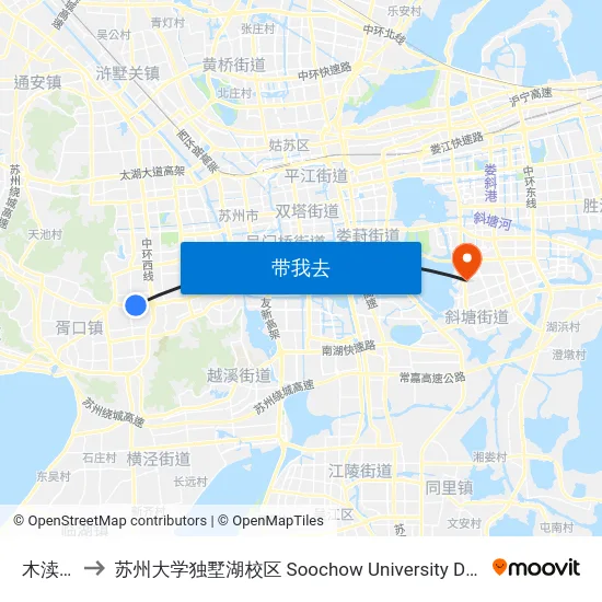 木渎古镇 to 苏州大学独墅湖校区 Soochow University Dushu Lake Campus map