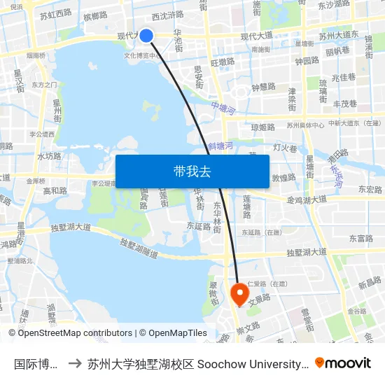 国际博览中心 to 苏州大学独墅湖校区 Soochow University Dushu Lake Campus map
