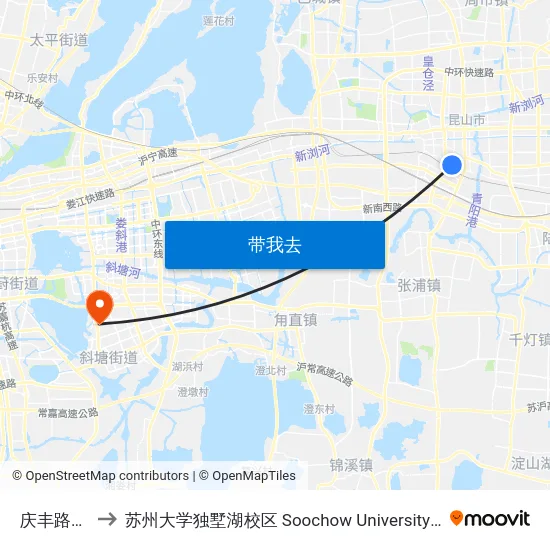 庆丰路珠江路 to 苏州大学独墅湖校区 Soochow University Dushu Lake Campus map