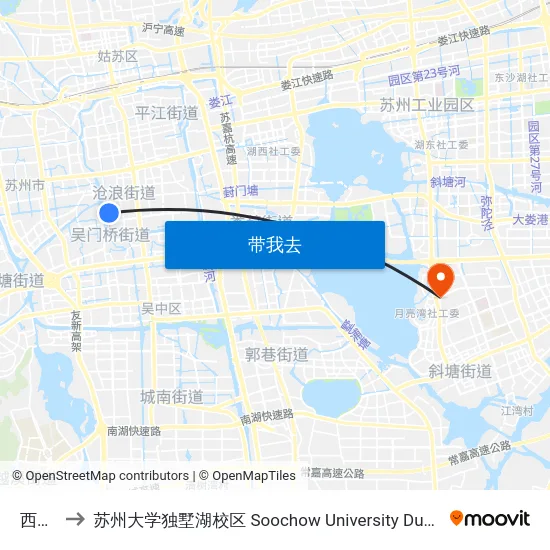 西大街 to 苏州大学独墅湖校区 Soochow University Dushu Lake Campus map
