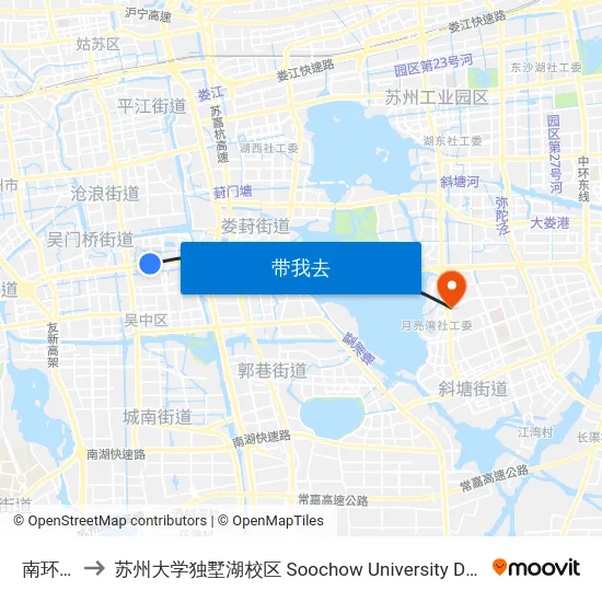 南环新村 to 苏州大学独墅湖校区 Soochow University Dushu Lake Campus map