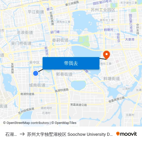 石湖星城 to 苏州大学独墅湖校区 Soochow University Dushu Lake Campus map