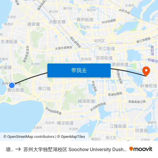 塘村 to 苏州大学独墅湖校区 Soochow University Dushu Lake Campus map