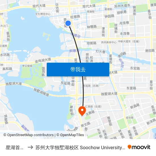 星湖首末站北 to 苏州大学独墅湖校区 Soochow University Dushu Lake Campus map