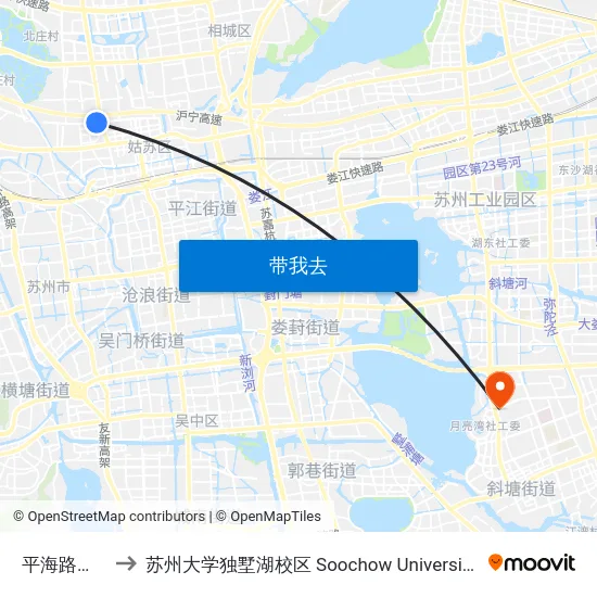 平海路首末站东 to 苏州大学独墅湖校区 Soochow University Dushu Lake Campus map