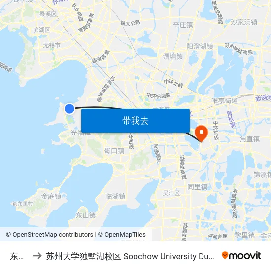 东前章 to 苏州大学独墅湖校区 Soochow University Dushu Lake Campus map