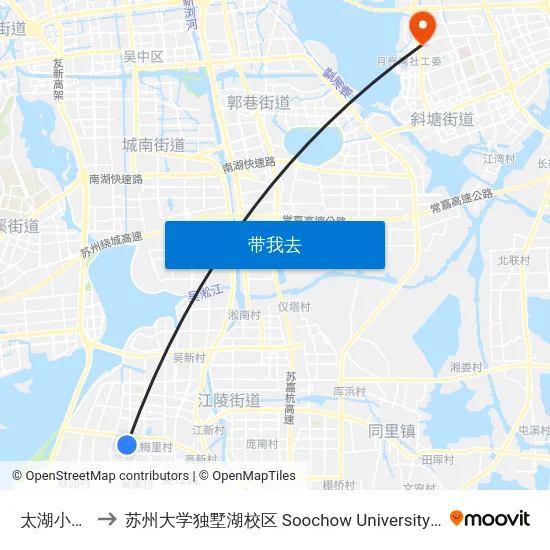 太湖小区西门 to 苏州大学独墅湖校区 Soochow University Dushu Lake Campus map