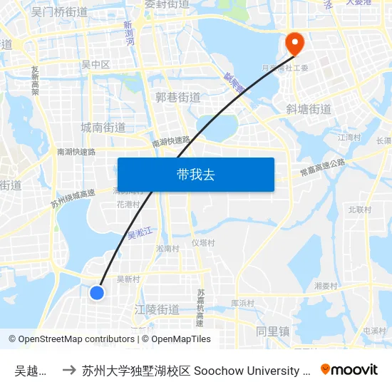 吴越领秀东 to 苏州大学独墅湖校区 Soochow University Dushu Lake Campus map