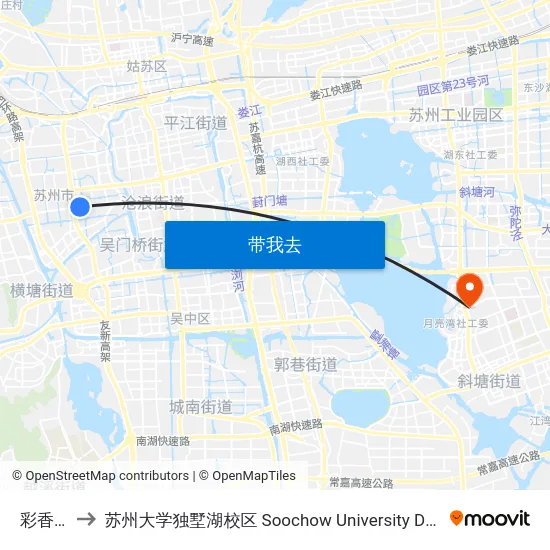 彩香新村 to 苏州大学独墅湖校区 Soochow University Dushu Lake Campus map