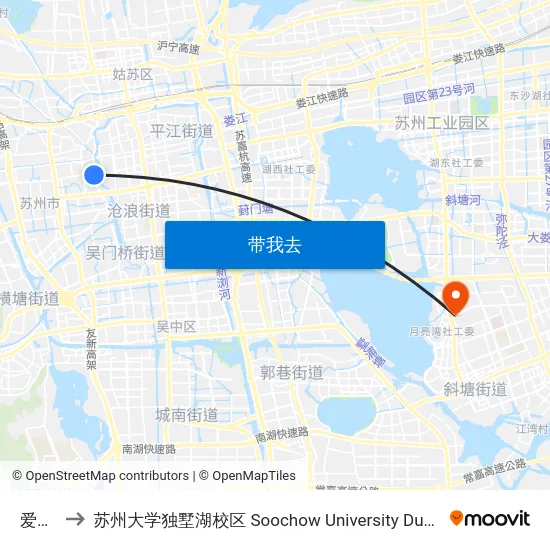 爱河桥 to 苏州大学独墅湖校区 Soochow University Dushu Lake Campus map