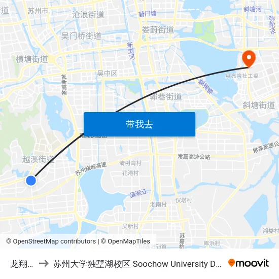 龙翔路北 to 苏州大学独墅湖校区 Soochow University Dushu Lake Campus map