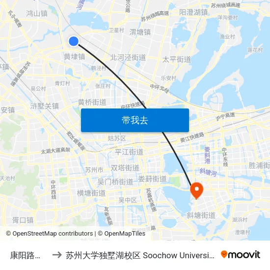 康阳路春耀路南 to 苏州大学独墅湖校区 Soochow University Dushu Lake Campus map