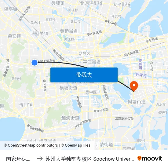 国家环保产业园A区 to 苏州大学独墅湖校区 Soochow University Dushu Lake Campus map