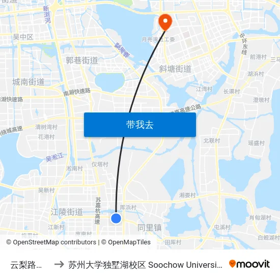 云梨路兴东路口 to 苏州大学独墅湖校区 Soochow University Dushu Lake Campus map