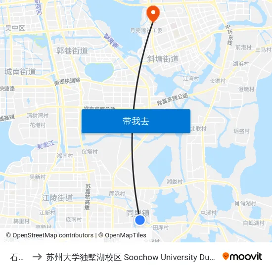 石牌楼 to 苏州大学独墅湖校区 Soochow University Dushu Lake Campus map