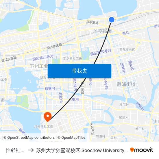 怡邻社区五区 to 苏州大学独墅湖校区 Soochow University Dushu Lake Campus map