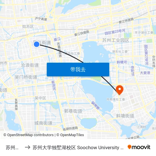 苏州博物馆 to 苏州大学独墅湖校区 Soochow University Dushu Lake Campus map
