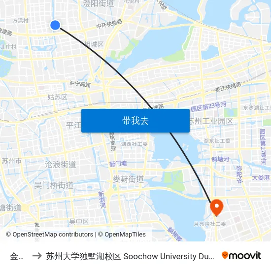 金源路 to 苏州大学独墅湖校区 Soochow University Dushu Lake Campus map