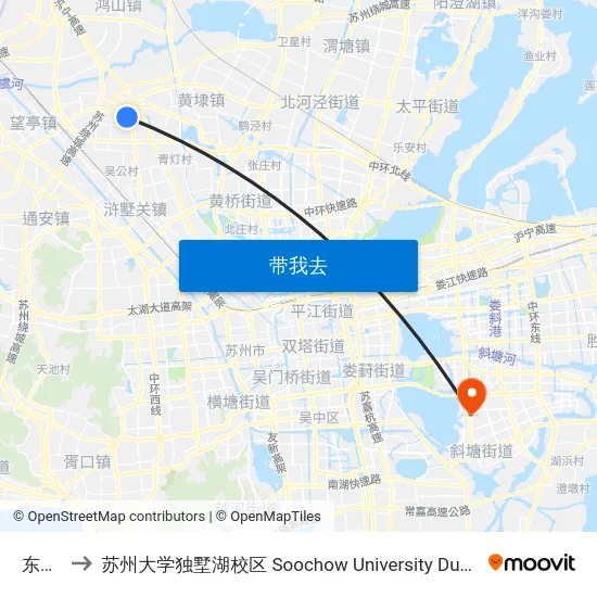 东桥镇 to 苏州大学独墅湖校区 Soochow University Dushu Lake Campus map