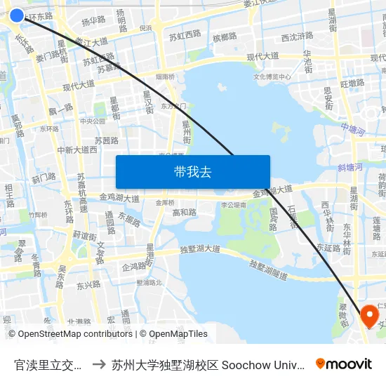 官渎里立交换乘枢纽站 to 苏州大学独墅湖校区 Soochow University Dushu Lake Campus map