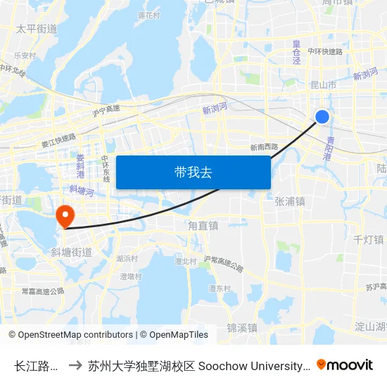 长江路园明路 to 苏州大学独墅湖校区 Soochow University Dushu Lake Campus map