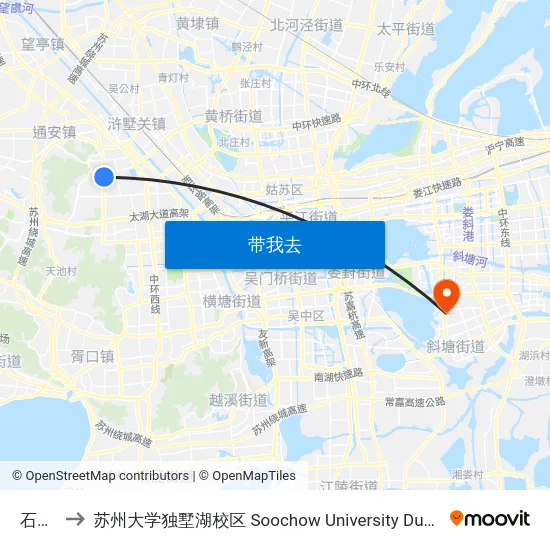 石林路 to 苏州大学独墅湖校区 Soochow University Dushu Lake Campus map