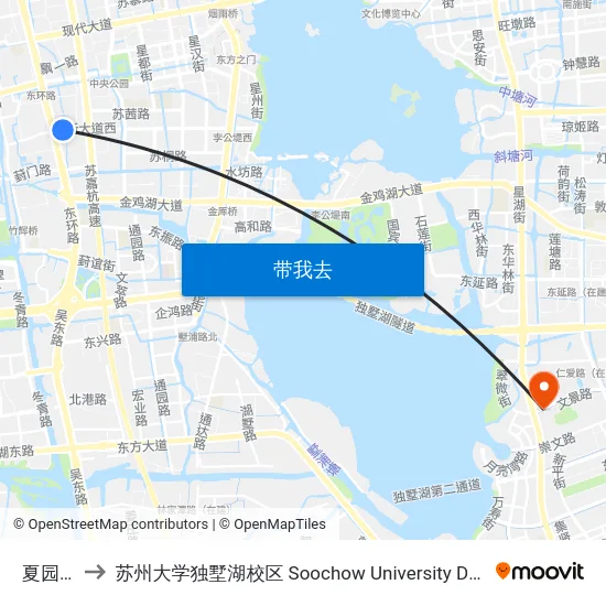 夏园新村 to 苏州大学独墅湖校区 Soochow University Dushu Lake Campus map