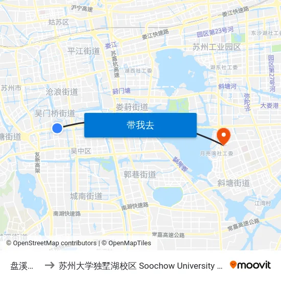 盘溪新村南 to 苏州大学独墅湖校区 Soochow University Dushu Lake Campus map