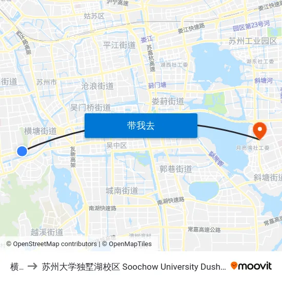 横山 to 苏州大学独墅湖校区 Soochow University Dushu Lake Campus map