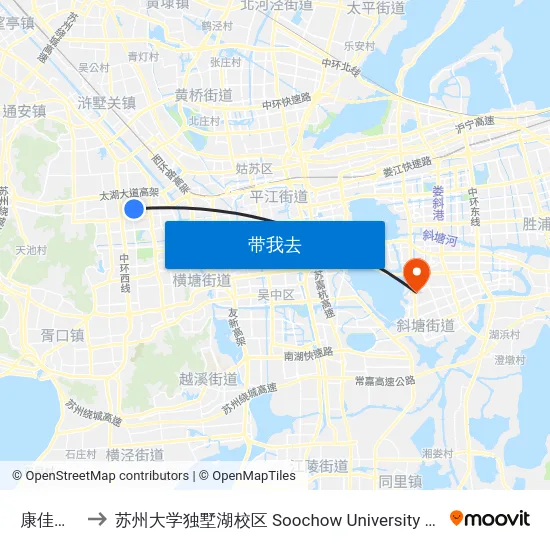 康佳花园北 to 苏州大学独墅湖校区 Soochow University Dushu Lake Campus map