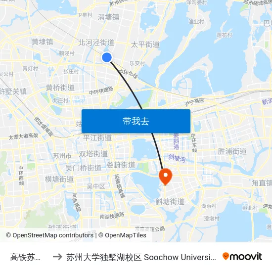 高铁苏州北站东 to 苏州大学独墅湖校区 Soochow University Dushu Lake Campus map