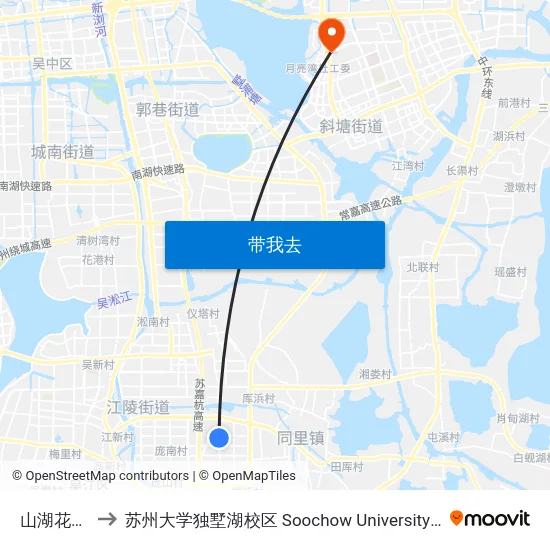 山湖花园社区 to 苏州大学独墅湖校区 Soochow University Dushu Lake Campus map