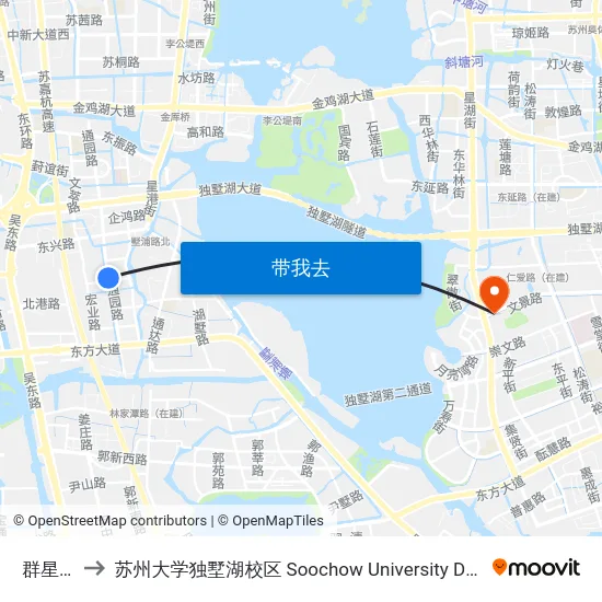群星一路 to 苏州大学独墅湖校区 Soochow University Dushu Lake Campus map