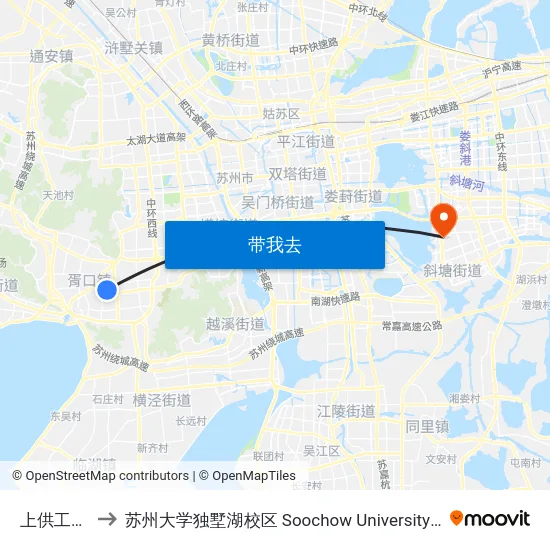 上供工业小区 to 苏州大学独墅湖校区 Soochow University Dushu Lake Campus map