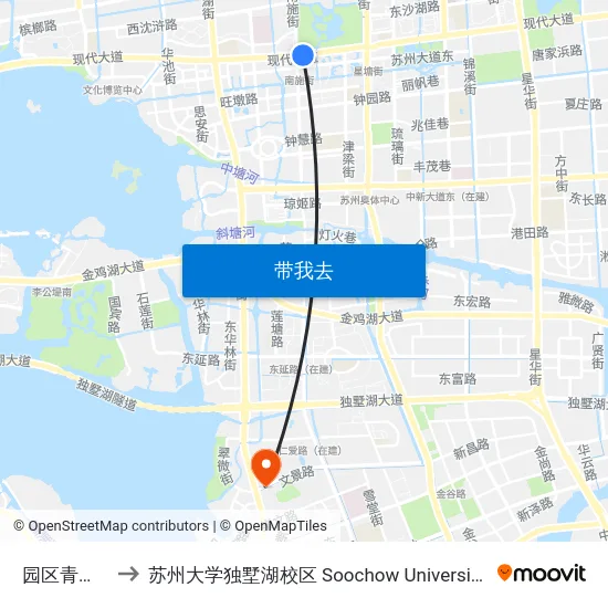 园区青少年中心 to 苏州大学独墅湖校区 Soochow University Dushu Lake Campus map