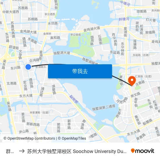 群星路 to 苏州大学独墅湖校区 Soochow University Dushu Lake Campus map