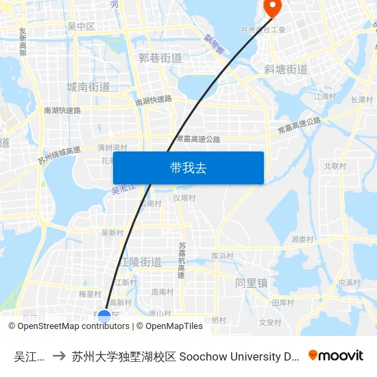 吴江大厦 to 苏州大学独墅湖校区 Soochow University Dushu Lake Campus map