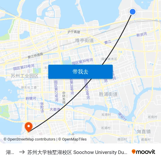 湖滨路 to 苏州大学独墅湖校区 Soochow University Dushu Lake Campus map