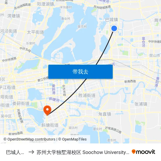 巴城人民医院 to 苏州大学独墅湖校区 Soochow University Dushu Lake Campus map