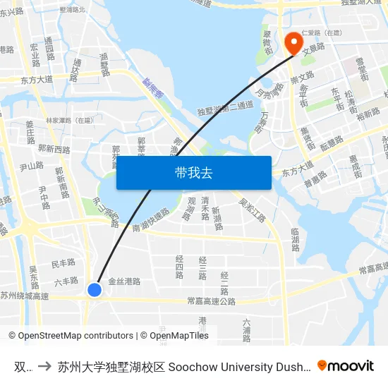 双桥 to 苏州大学独墅湖校区 Soochow University Dushu Lake Campus map