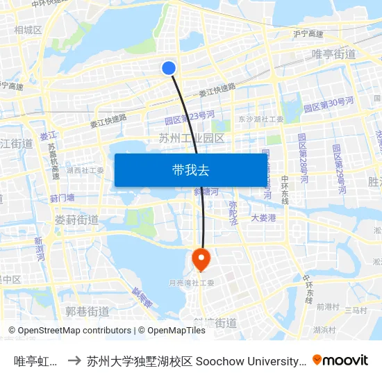 唯亭虹桥小学 to 苏州大学独墅湖校区 Soochow University Dushu Lake Campus map