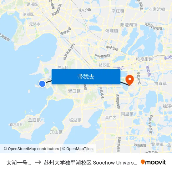 太湖一号桥(石壁) to 苏州大学独墅湖校区 Soochow University Dushu Lake Campus map
