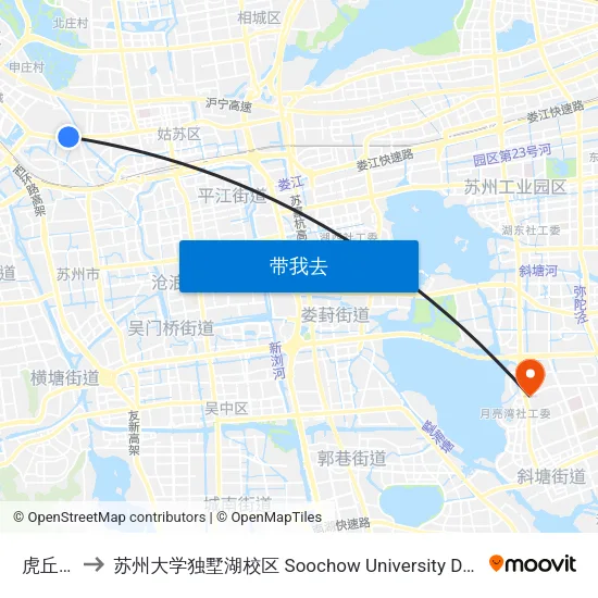 虎丘北门 to 苏州大学独墅湖校区 Soochow University Dushu Lake Campus map