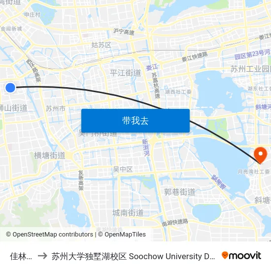 佳林花苑 to 苏州大学独墅湖校区 Soochow University Dushu Lake Campus map