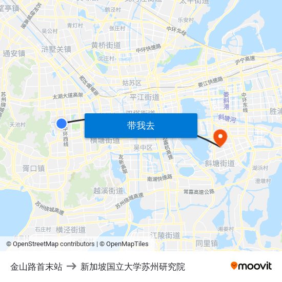 金山路首末站 to 新加坡国立大学苏州研究院 map