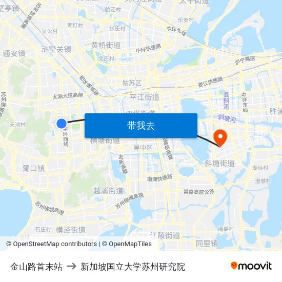 金山路首末站 to 新加坡国立大学苏州研究院 map